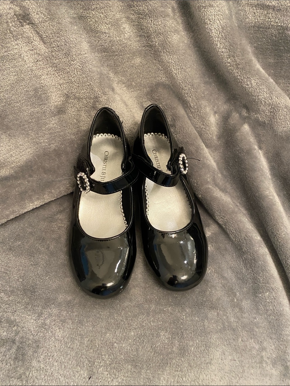 Christie & Joe Girls' Black Patent Mary Jane with Rhinestone Buckle
